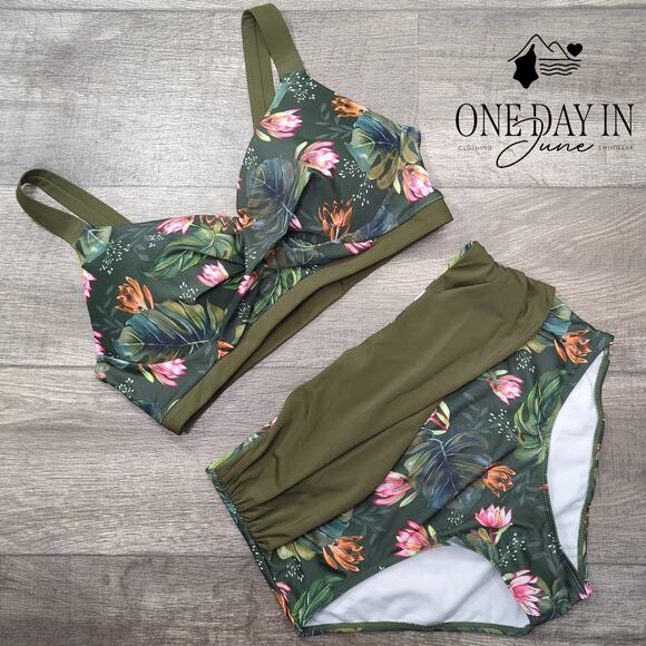 Hanna Nikole Plus Size Cross Font High Waist Bikini Swimsuit Size 16W - Picture 3 of 7